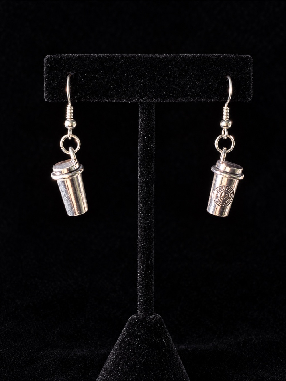 Silver Coffee Cup Dangle Earrings